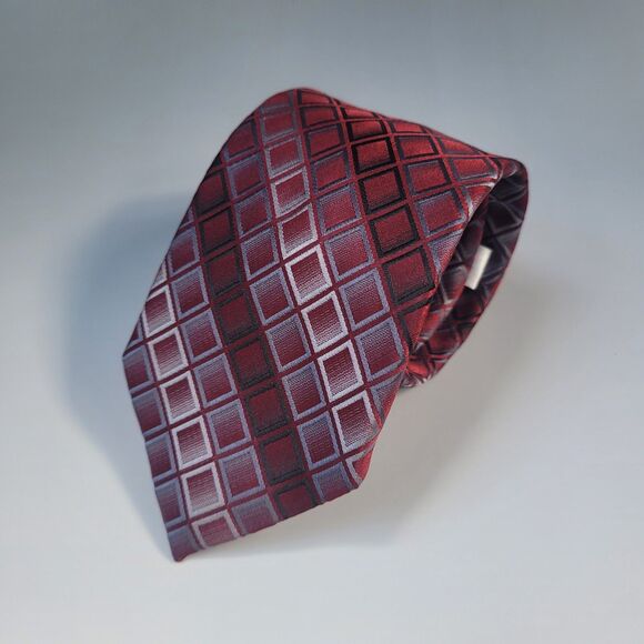 Van Heusen Red black grey stripe geometric squares polyester tie slim - Picture 2 of 8
